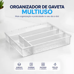 Organizador Gaveta Multiuso Talheres Transparente Sem Tampa