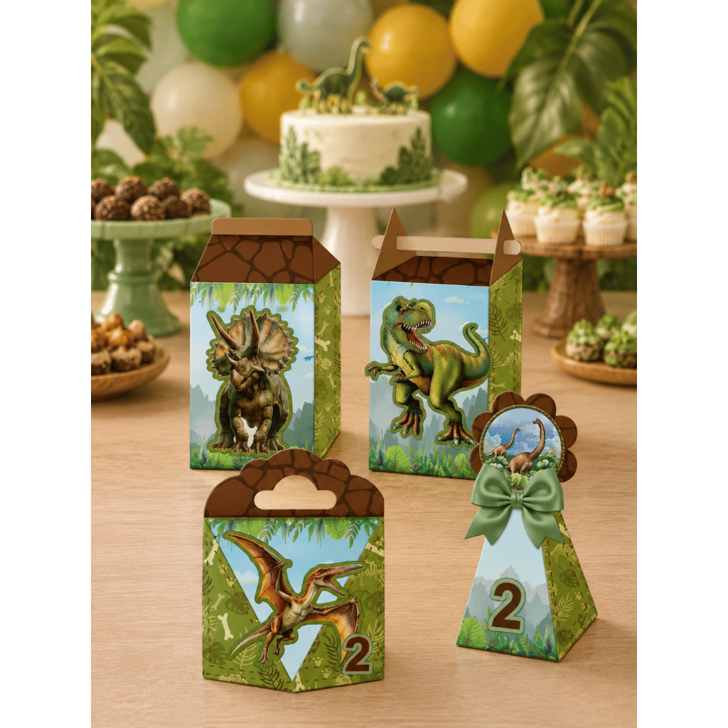 Kit Caixinhas Personalizadas Dinossauro (COM APLIQUE) | 12, 24 e 40 Unidades | Lembrancinhas de Festa Infantil