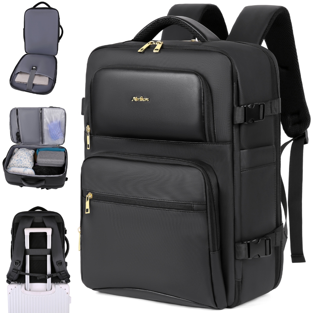 Mochila de Viagem Unissex 40L Impermeável para Notebook, Mala de Bordo, Avião, Abertura 180°, Múltiplos Compartimentos