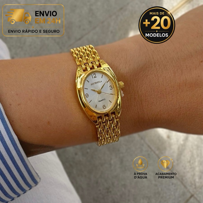 Relógio Feminino Potenzia À prova d’água Bateria 377 Minimalista Clássico Elegante Presente