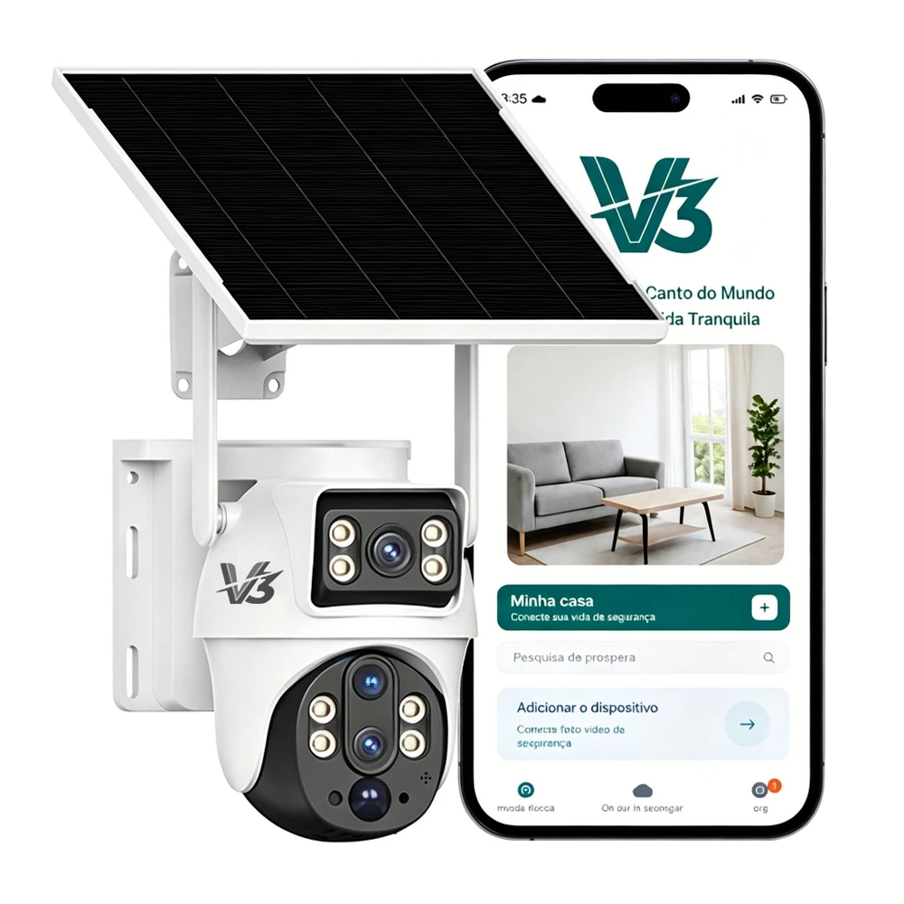V3 BP909 Câmera Segurança Solar 8MP com Detecção de Movimento e 10X Zoom 4G Câmera Externa