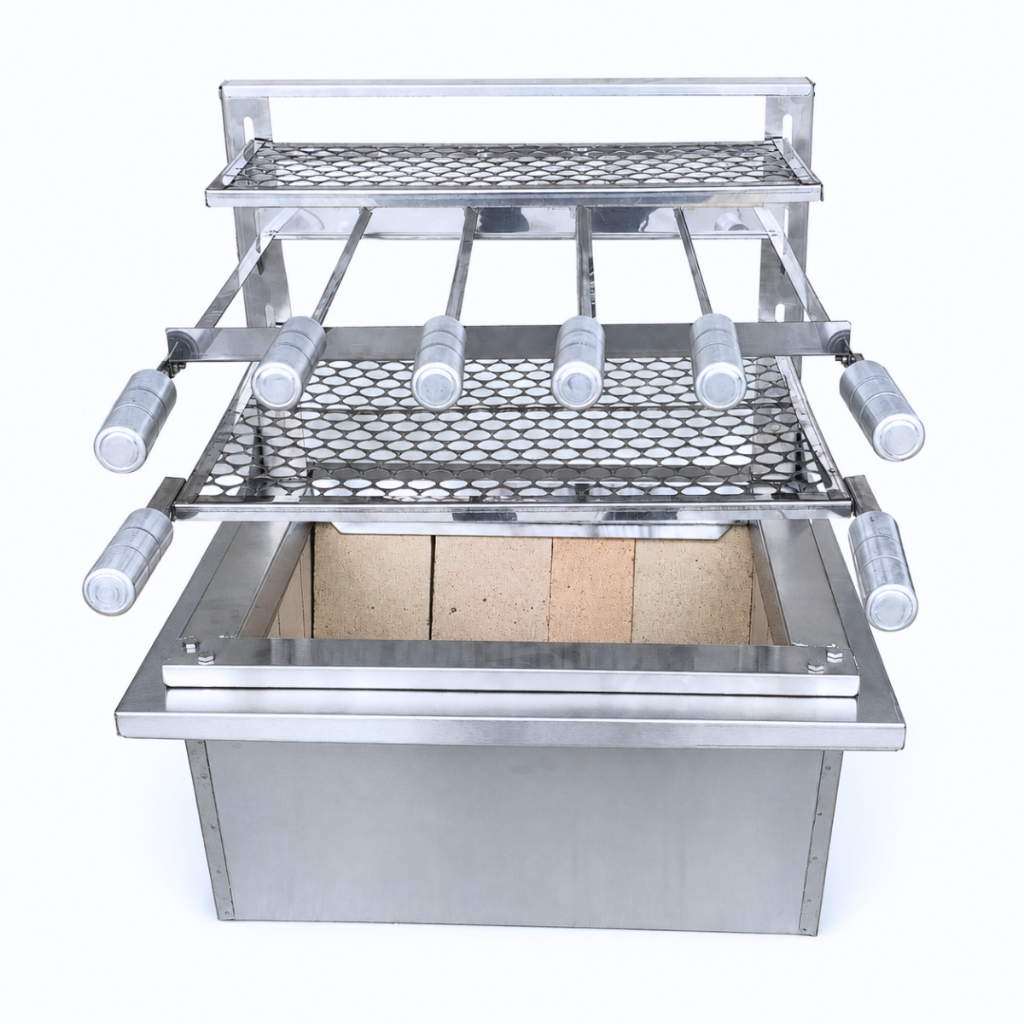 Kit Braseiro Suporte Flutuante Grelha E Espetos Inox 42x34