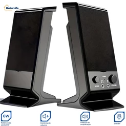 Caixa De Som PC Notebook Aitek ACS 4515 Sem Fio Bluetooth USB P2 6W Estéreo Compacta