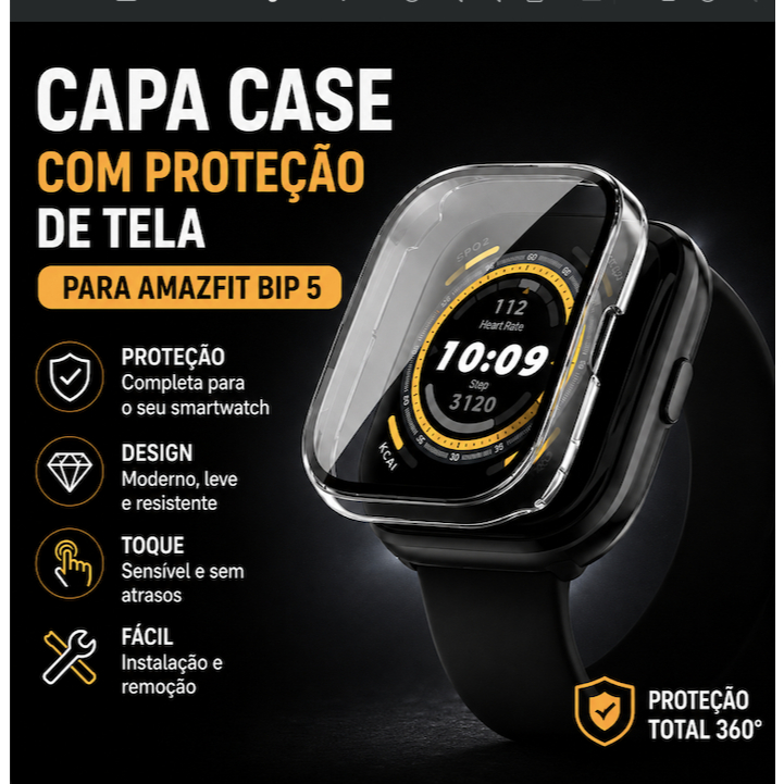 Capa Case Com Proteção Na Tela Para Amazfit Bip 5