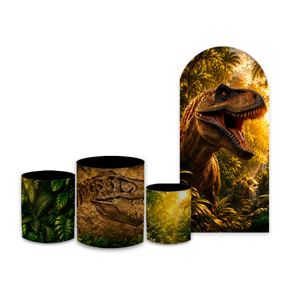 Capa Festiva Painel Redondo Trio Cilindros Decoração Festa Infantil Dinossauro T-Rex Meninos Novidade — imagem 2 de 2