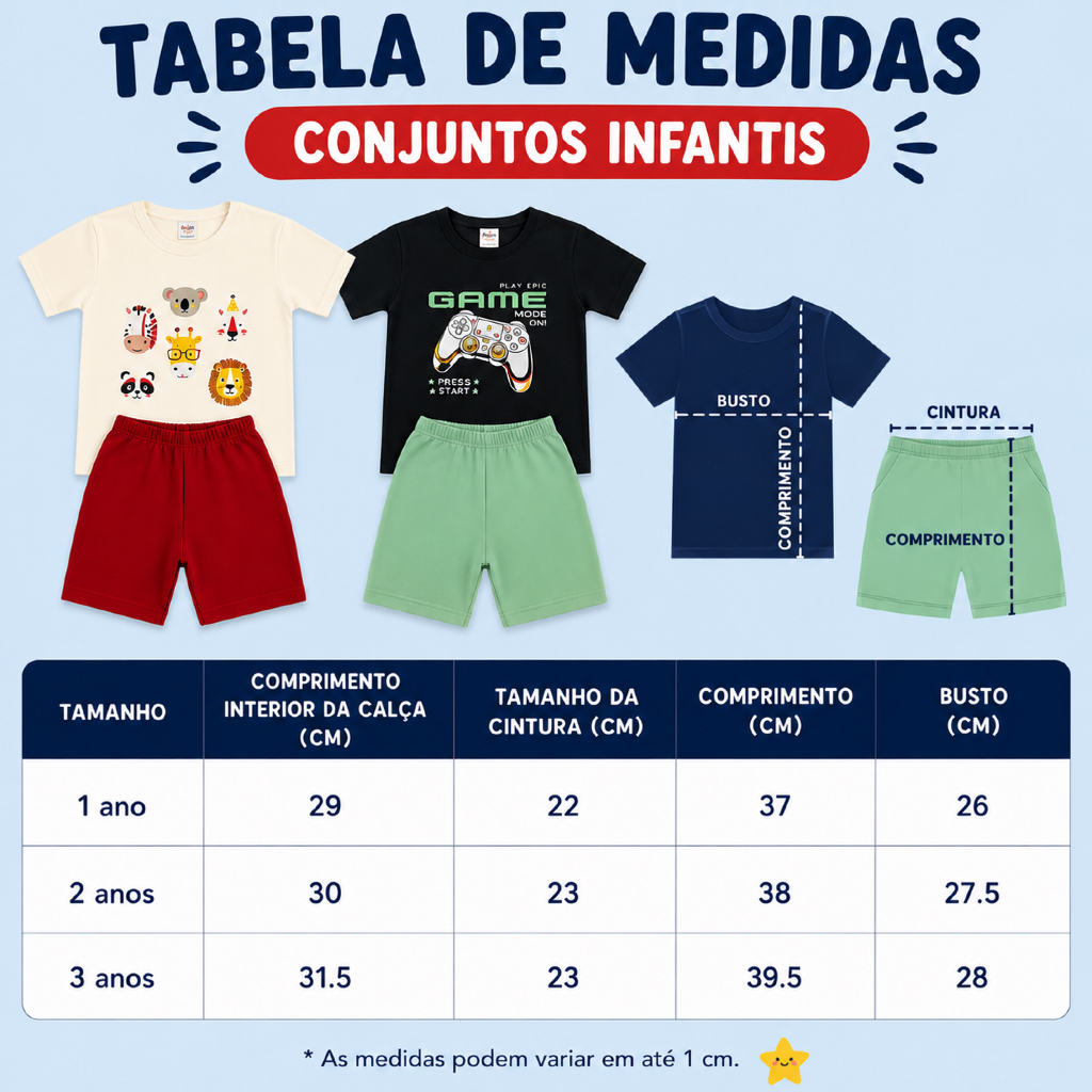 Kit 2 Conjuntos Infantis Sortidos Menino Camiseta Estampada Shorts Algodão Roupa Infantil Verão | Tam 1 a 3 anos — imagem 2 de 2