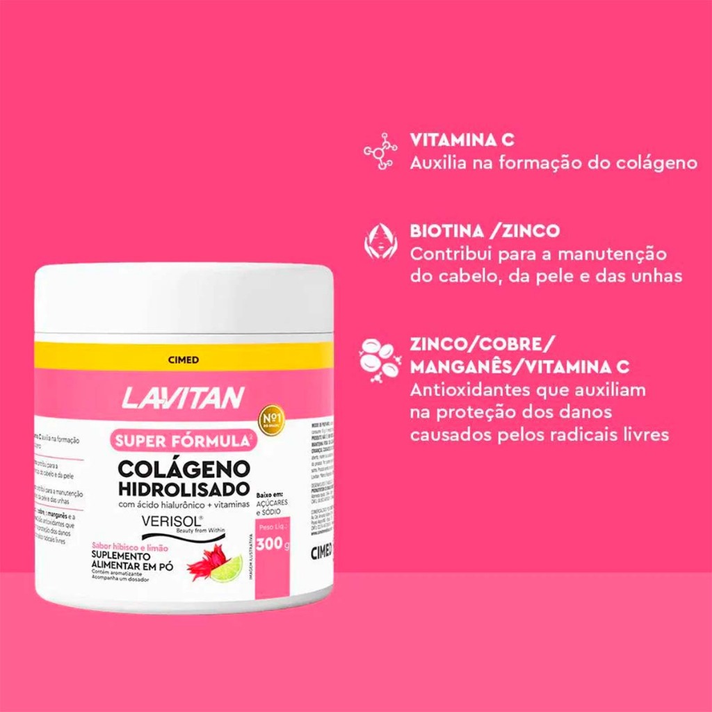 Kit 3 Lavitan Colágeno Hidrolisado + Ácido Hialurônico Verisol 300g — imagem 2 de 2