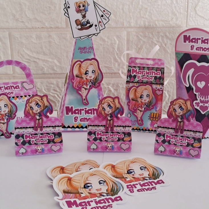 Lembrancinhas Personalizadas Arlequina Caixinhas Festa Aniversário Infantil 145 ITENS