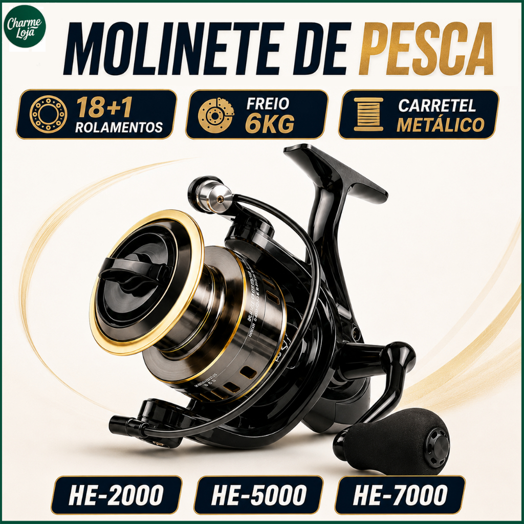Molinete de Pesca HE 18+1 Rolamentos Freio 6kg Carretel Metálico EVA HE2000/5000/7000