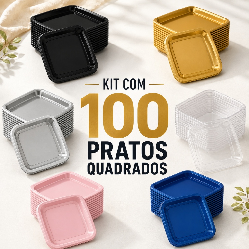 100 Prato Acrílico Quadrado Sobremesa Resistente 15cm Cores