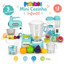 Kit Cozinha Infantil Liquidificador Infantil Faz de conta Batedeira Cafeteira Infantil
