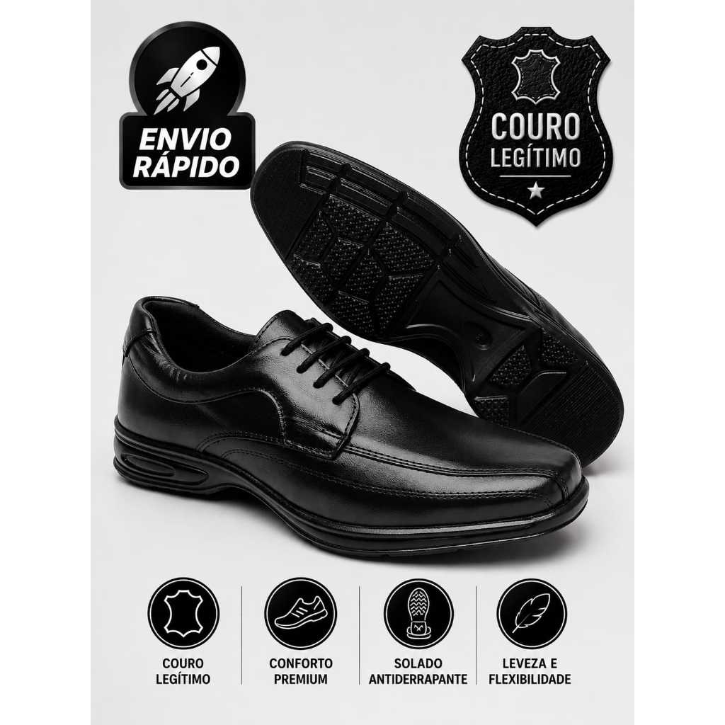 Sapato Social Masculino Couro Legitimo com Amortecedor  Confortável Anatômico Envio Imediato