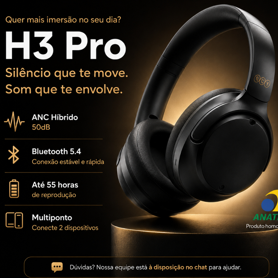 Headset QCY H3 Pro ANC 50dB Bluetooth 5.4 Multiponto 55h