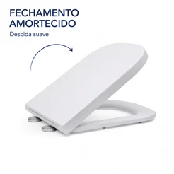 Tampa Assento Sanitário Quadrado Branco com Amortecimento Soft Close 45x35 cm Compatível com Deca, Icasa, Roca, Eternit