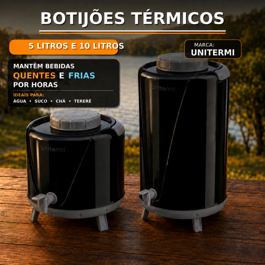 🫖Botijão Térmico 🔥5 ou 10 Litros Galão com Torneira Pezinho Ideal para Café Chá Suco Água Unitermi ☕