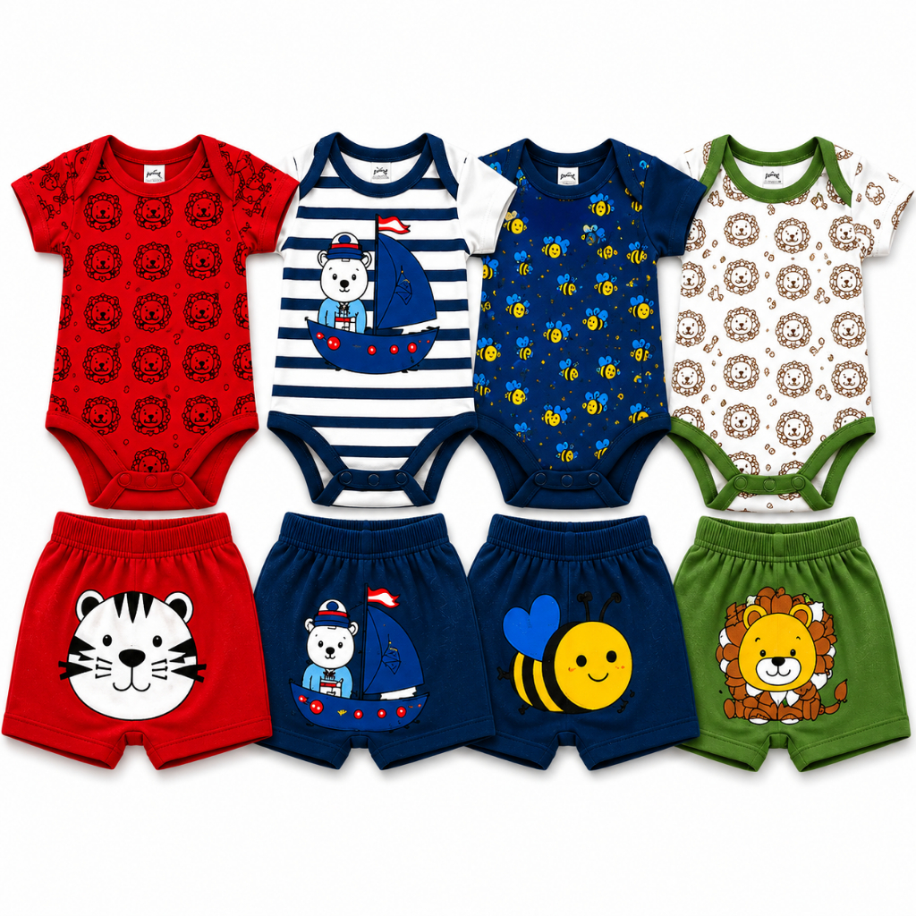 Kit 6 Peças Roupa De Bebê Body Menino Animado Estampado Algodão