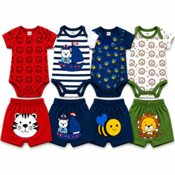 Kit 6 Peças Roupa De Bebê Body Menino Animado Estampado Algodão