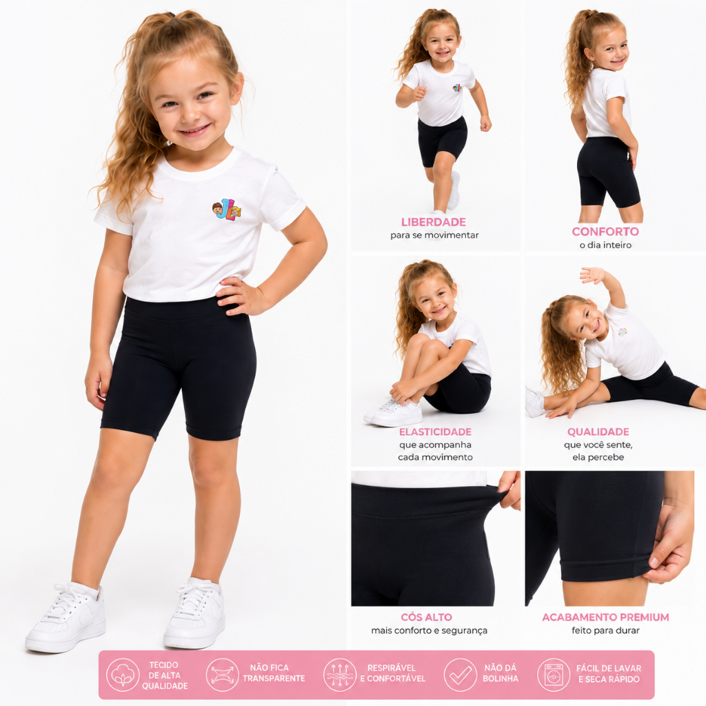 Shorts Bermuda escolar infantil e juvenil kit c/ 3 do 4 ao 16 suplex cós alto e costura reforçada