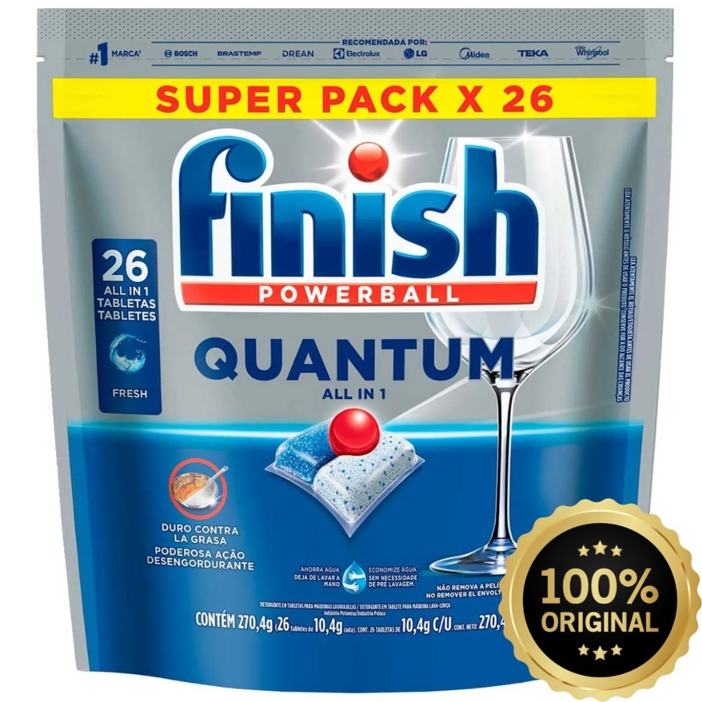 Finish Quantum All in 1 Detergente 26 Tabletes - Para Lava Louças. SUPER PACK