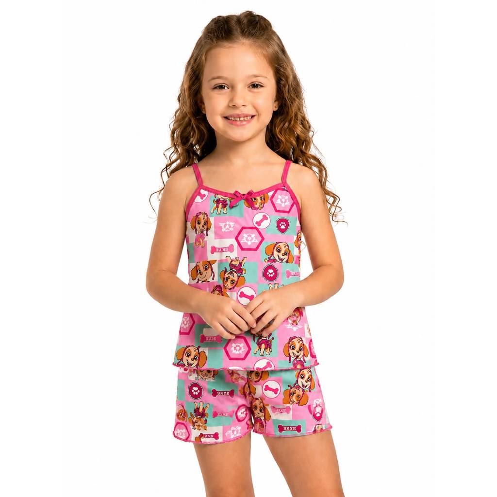 Pijama short doll infantil menina estampas variadas moda infantil personagens