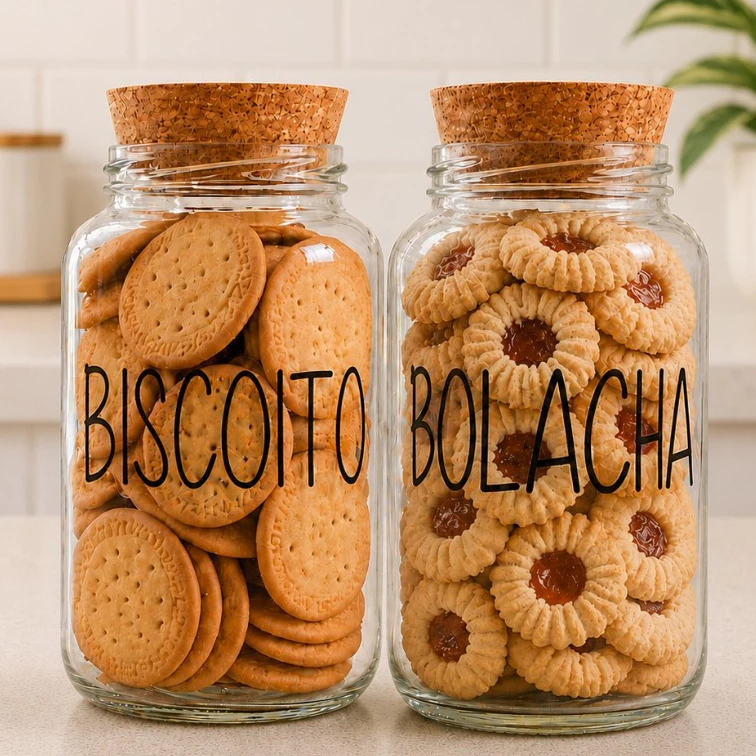 2 Potes de Vidro Biscoito + Bolacha 830 ml | Pote Hermético com adesivo Grande opcional | Cantinho do Café