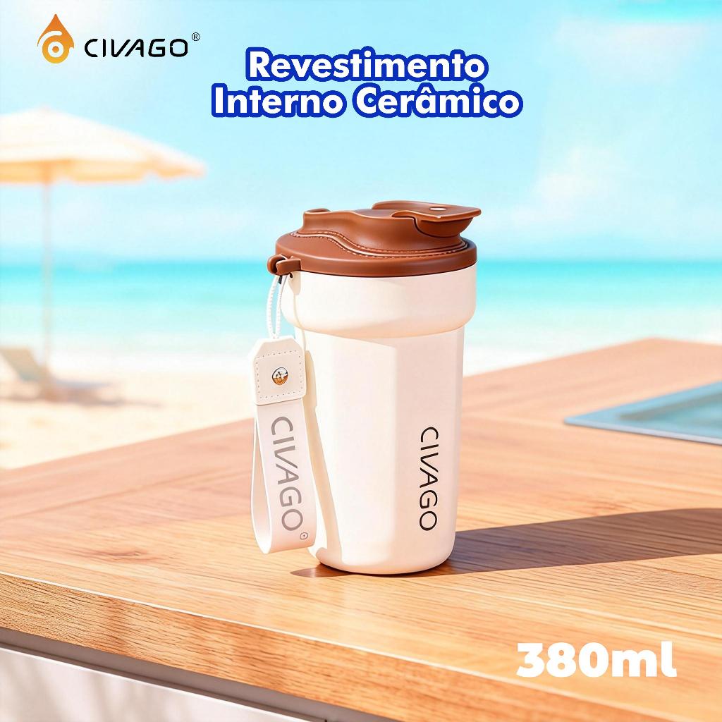 CIVAGO Copo Térmico 380ml inox Portátil com Revestimento Interior Cerâmica Quent