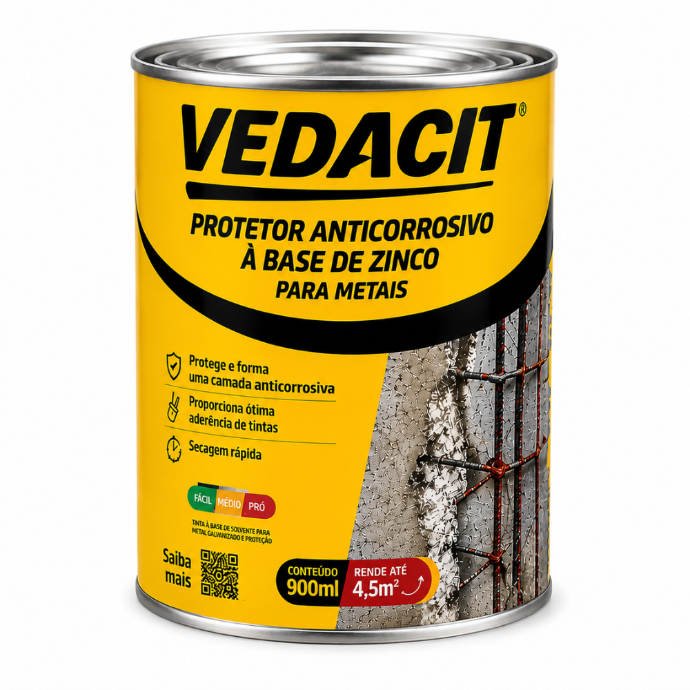 Protetor Primer Anticorrosivo À Base de Zinco 900ml Vedacit Proteção de Armaduras Alta Aderência