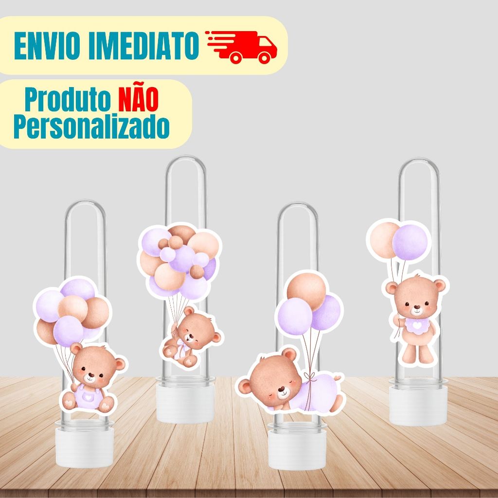 Aplique Tag Para Tubete Chá de Bebê Ursinha Lilás | Personalizado | Lembrancinha Festa Infantil | Aniversário