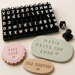 Kit Carimbo Alfabeto 57 Letras 2cm Removíveis Biscoito Confeitaria Cerâmica Fria Argila