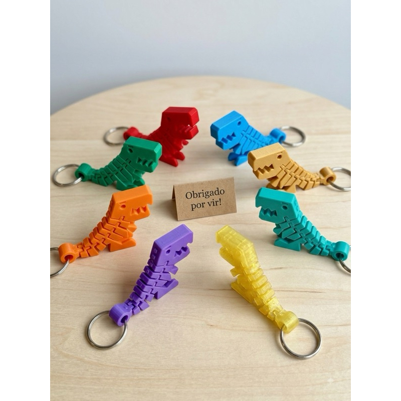 50 Lembrancinha Chaveiro Dinossauro Articulado 3D - Aniversário Infantil Personalizado