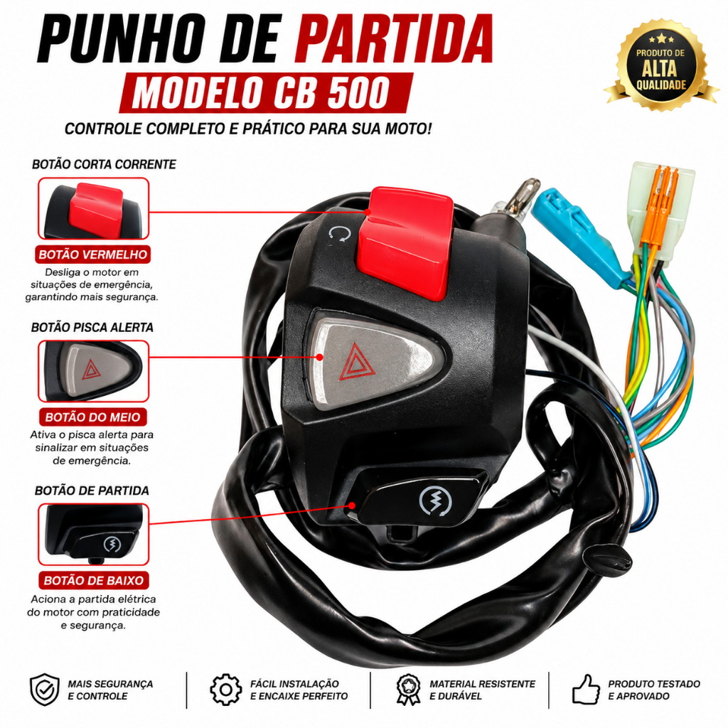 Punho De Partida Cb 500 Universal Titan 160 Fan 160 Start 160 Plug And Play — imagem 2 de 2