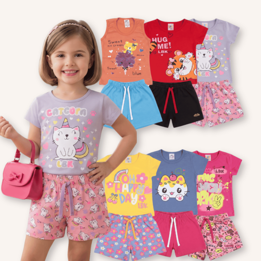 Kit 4 Peças Conjunto Sortidos Estampado Divertidas Menina algodão Roupa Infantil