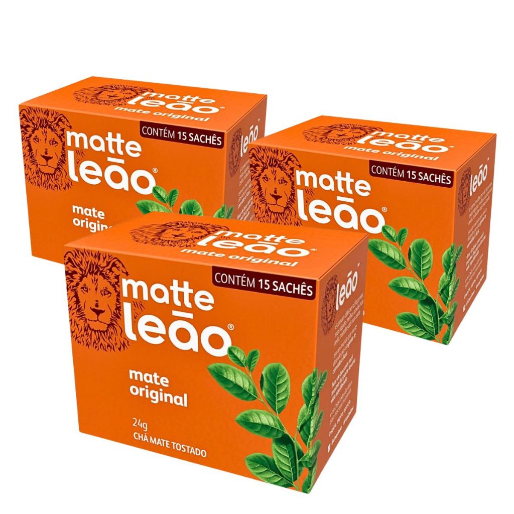 Kit 3un Chá Matte Leão Mate Original 10 Sachês (24g)