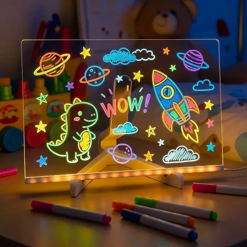 Luminária 3D Lousa mágica led acrilica para desenhar canetinha neon