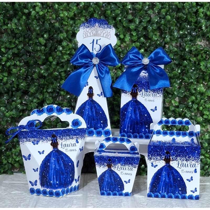Kit Caixinhas Azul, Princesa, 15 anos, Debutante.Lembrancinha Personalizada  Aniversário (FAZEMOS TDS CORES E IDADE)