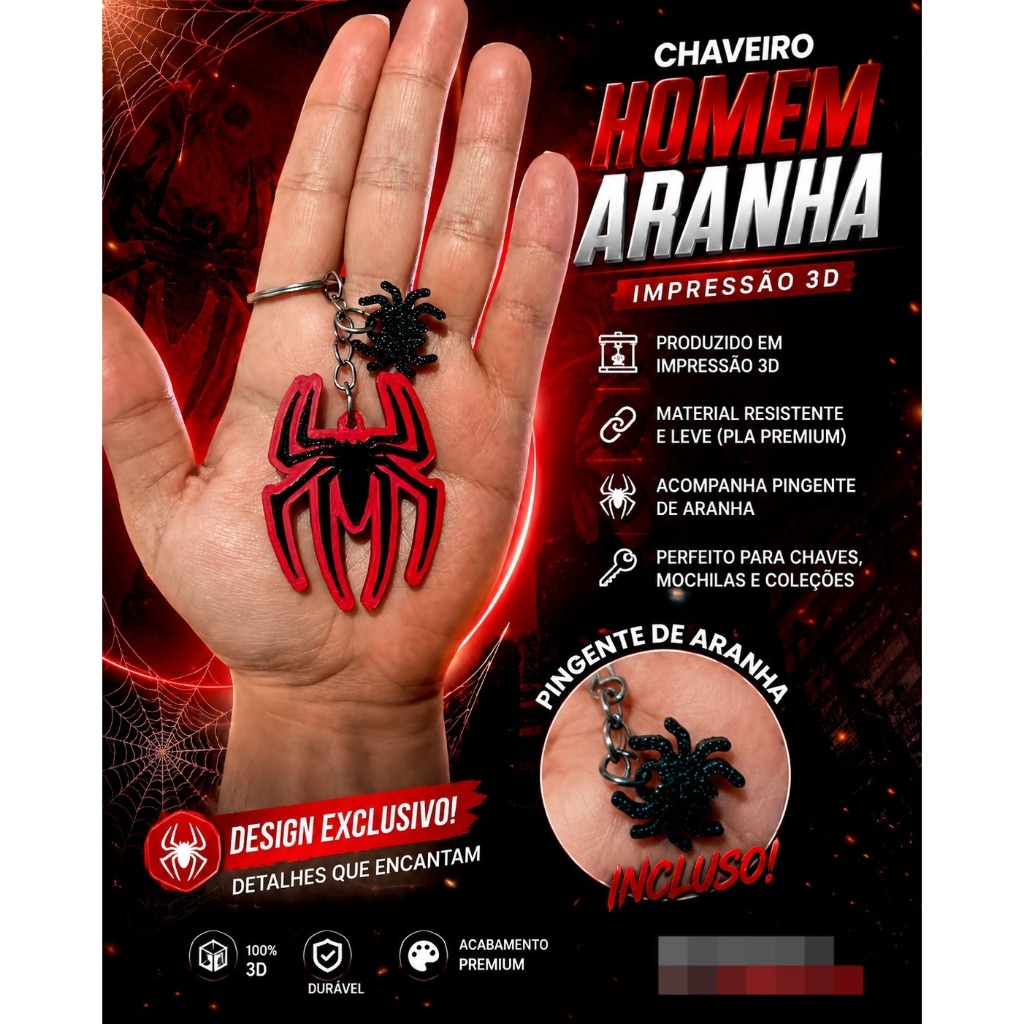 CHAVEIRO INSPIRAÇÃO HOMEM ARANHA l SPIDERMAN l COLECIONÁVEL l PRESENTE l DESCOLADO l IMPRESSÃO 3D