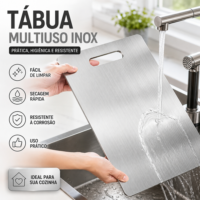 Tábua de Corte Profissional em Aço Inoxidável 304, Antimofo e Antibacteriano, Ferramenta de Cozinha