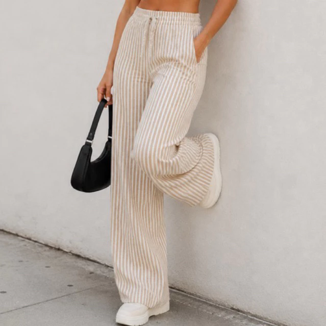 Calça Pantalona Feminina Duna Listrada Cintura Alta Soltinha e leve - M G GG — imagem 1