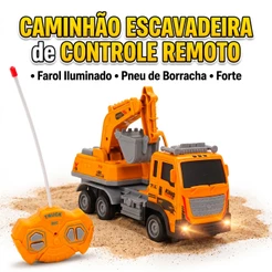 Caminhão Retroescavadeira Controle Remoto Led Escala 1:16 Brinquedo Construção Infantil