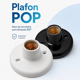 Plafon Pop Suporte Para Lâmpadas Bocal Cerâmico Soquete E27 Preto ou Branco