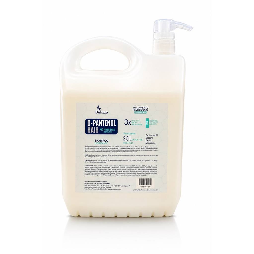Shampoo Hidratante D-Pantenol 2,5L e 5L Galão Profissional Sem Sal Pró Vitamina B5 Colágeno Força brilho Auto rendimento