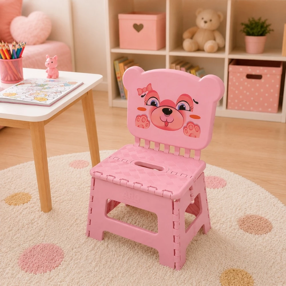 Banquinho Infantil Dobrável com Encosto Portátil Banco Criança Plástico Resistente Cadeira Infantil Compacta
