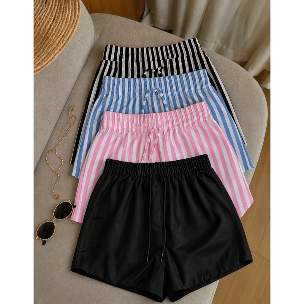 Short Feminino Listrados com Elástico e amarração modelo Confortavel Verão 2027