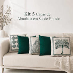 Kit 5 Capas de Almofada Decorativas 45x45 Suede Pintado 3 Estampadas + 2 Lisas