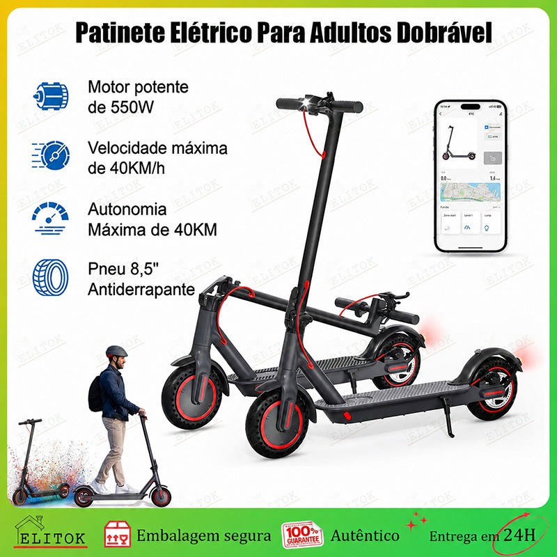 Patinete Elétrico Para Adultos Dobrável 550W Bivolt 36V Capacidade De Carga De 150KG