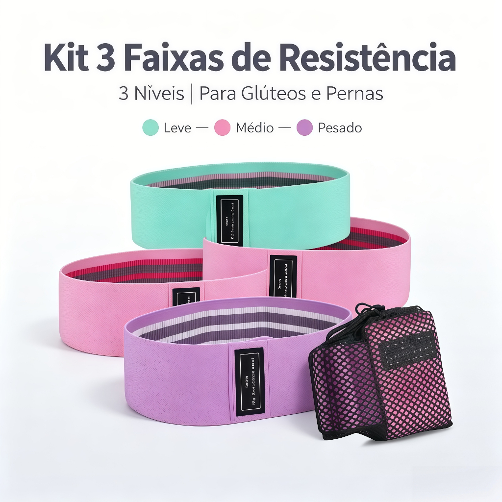 Kit 3 Faixas Elásticas para Treino Academia Resistência
