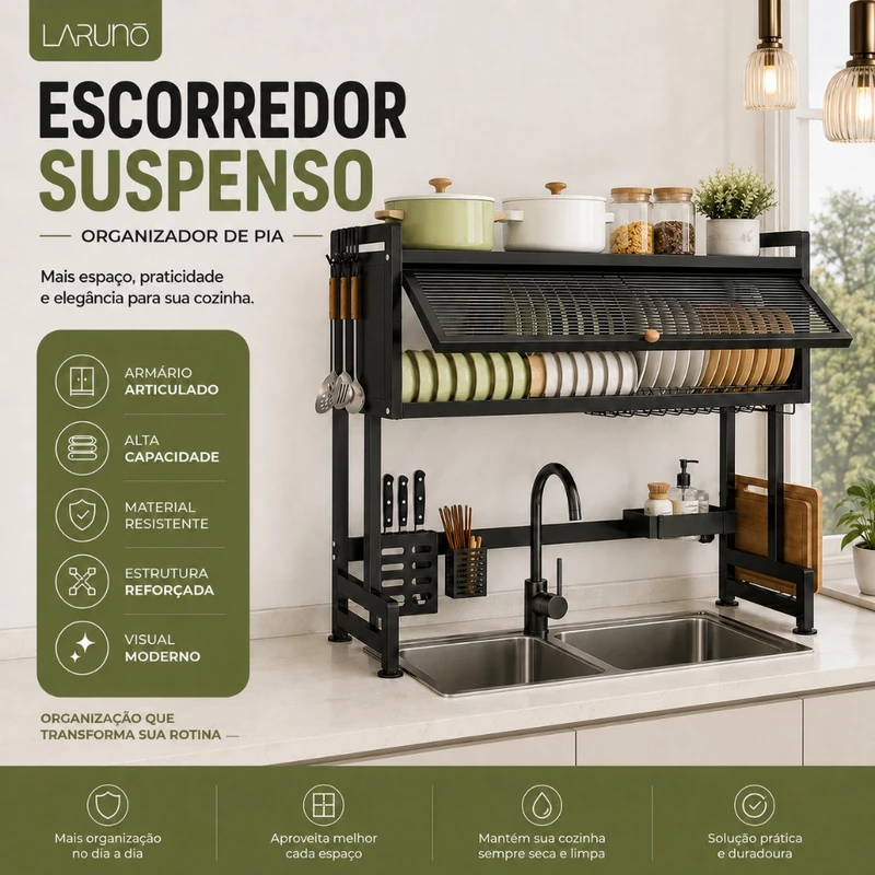 Escorredor de Louças Suspenso sobre Pia Kitchen Rack Inox — foto 3