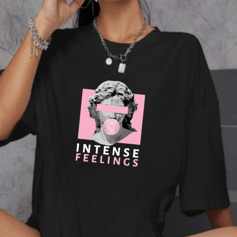 Camisa Camiseta Estampada Intense Oversized Feminina 100% Algodão Premium