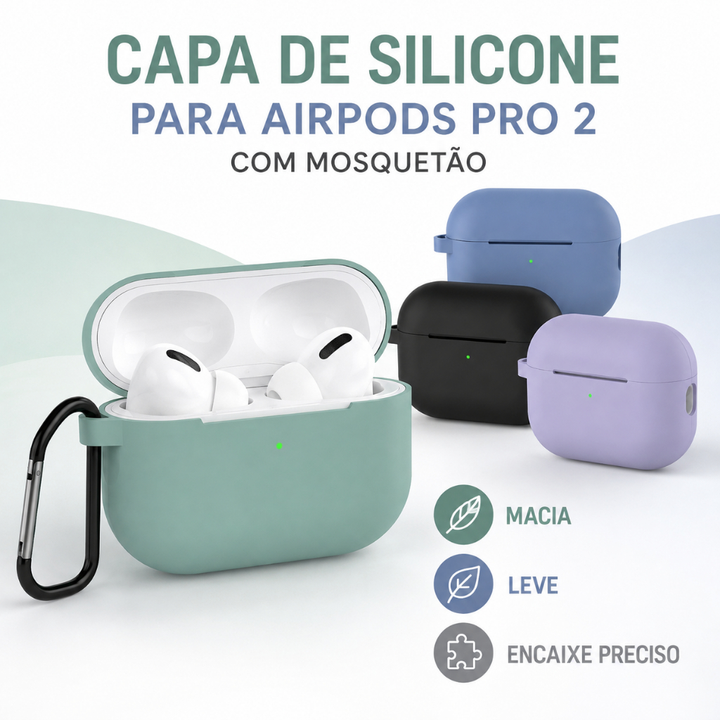 Capa de Silicone para AirPods Pro 2 com Mosquetão Capinha Protetora Para Fone