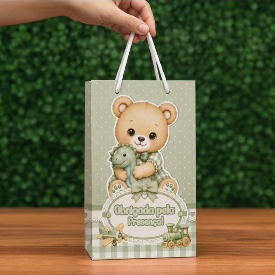 SACOLINHA PERSONALIZADA URSINHO VERDE- ANIVERSÁRIO-MESVERSARIO-BATIZADO-LEMBRANCINHA-PEGUE E MONTE